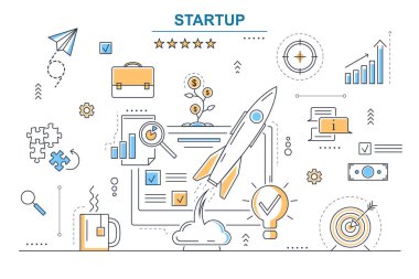 Startup Business Concept Contour Linear Style. Vektör