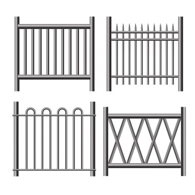 Gerçekçi Detaylı 3d Parlak Metal Parmaklıklar Çitleri. Vektör