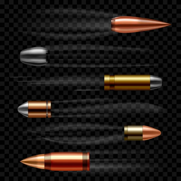 Realista 3d detallado conjunto de balas voladoras. Vector — Vector de stock
