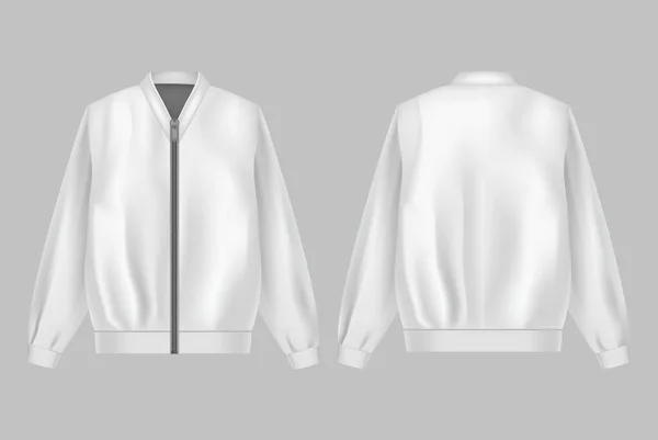 Realistic Detailed 3d White Jacket Bomber Set. Vector — Stock Vector