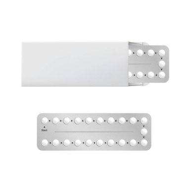 Gerçekçi 3D Detaylı Doğum Kontrol hapları seti. Vektör