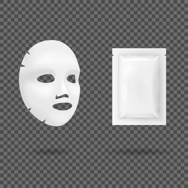 リアルな3D詳細ホワイトブランク顔マスク化粧品テンプレートモックアップセット。ベクトル — ストックベクタ