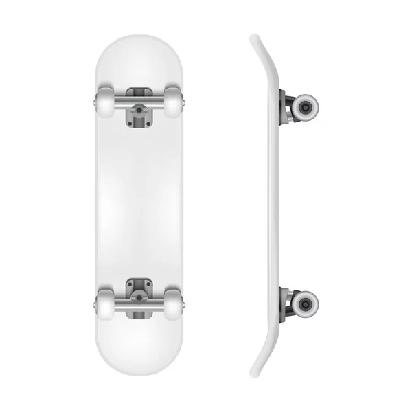 Ρεαλιστική 3d Λεπτομερής λευκό κενό Skateboard Deck Πρότυπο Mockup Set. Διάνυσμα — Διανυσματικό Αρχείο