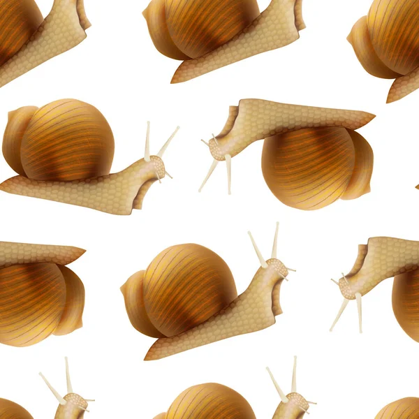 Ρεαλιστική 3d Λεπτομερής Slimy σαλιγκάρι με Shell Seamless Pattern Ιστορικό. Διάνυσμα — Διανυσματικό Αρχείο