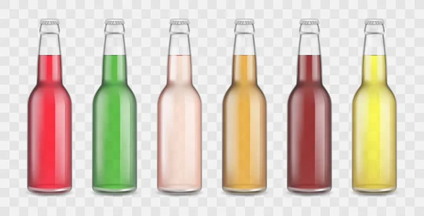Realistico 3d dettagliato assortiti Set di bottiglie di soda. Vettore — Vettoriale Stock