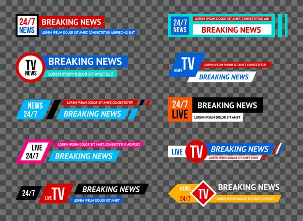 Breaking News Template Title Set for Screen TV Channel. Vector — Stock Vector