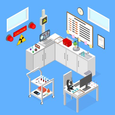 Mobilya Manzaralı Laboratuvar Odası. Vektör