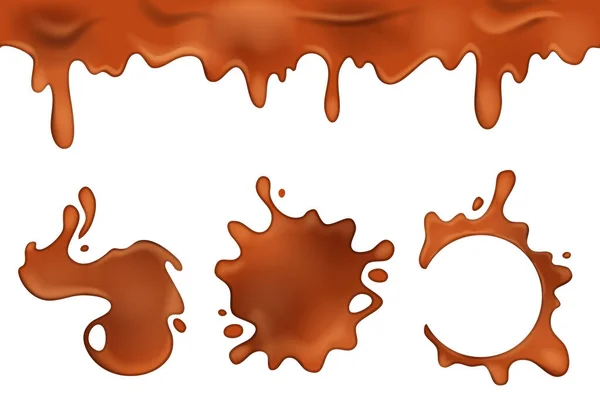 Realista 3d detallado conjunto de manchas de chocolate marrón. Vector — Archivo Imágenes Vectoriales