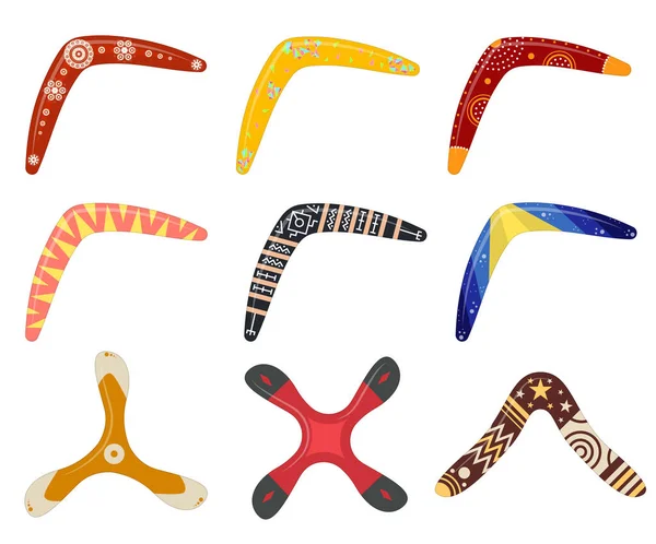 Cartoon Color Boomerang Conjunto de ícones de armas. Vetor —  Vetores de Stock