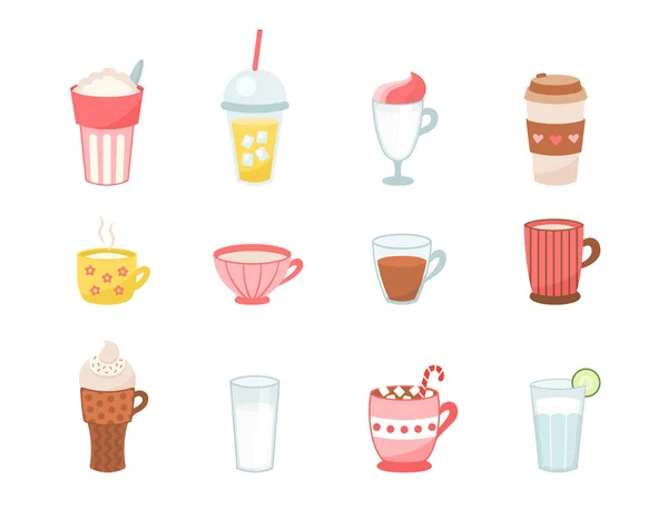 Set di icone tazza di colore diverso del cartone animato. Vettore — Vettoriale Stock