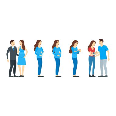 Karikatür Karakterleri Aile Hamileliği ve Bebek Takımı. Vektör