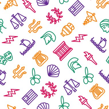 Yunan Konsepti İnce Hat Kusursuz Desen Arkaplanı. Vektör