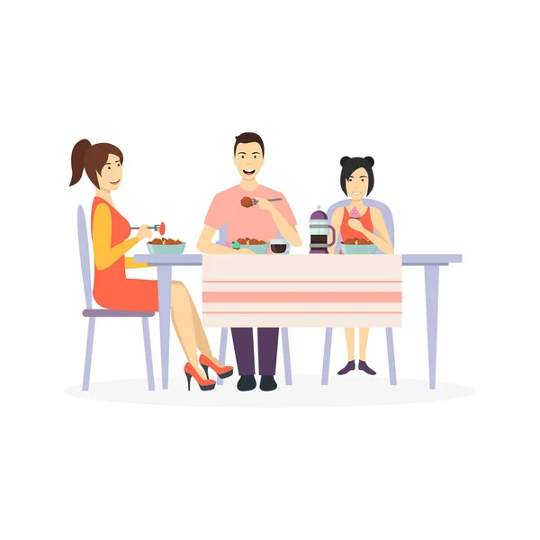 Personagens de desenhos animados Família na mesa de jantar. Vetor —  Vetores de Stock