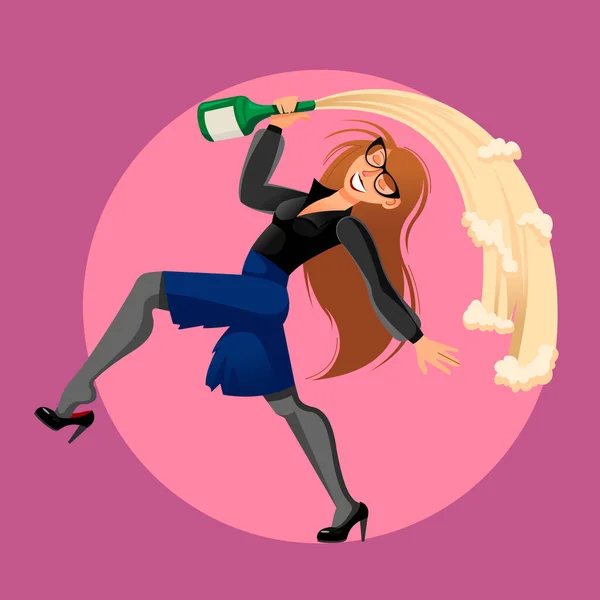 Cartoon Color Character Drunk Woman and Office Concept. Vektor — Stockový vektor