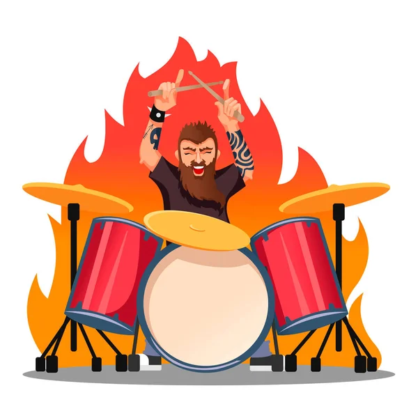 Cartoon Color Character Person Rocker Playing Drums Konzept. Vektor — Stockvektor