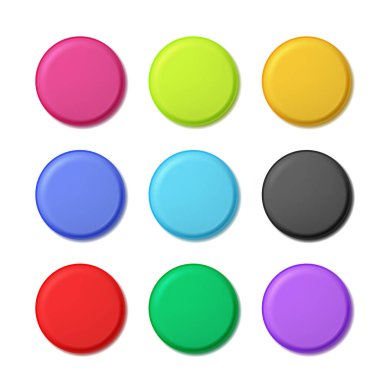 Gerçekçi Ayrıntılı 3d Renkli Boş Düğme Rozet Şablon Model Ayarları. Vektör