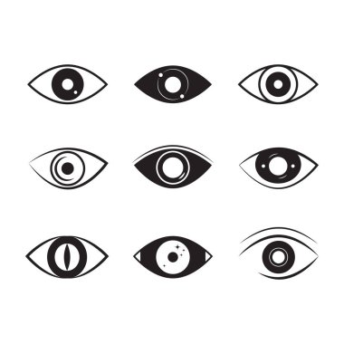 Göz İşaretleri Siyah İnce Çizgi Simgesi Ayarlandı. Vektör