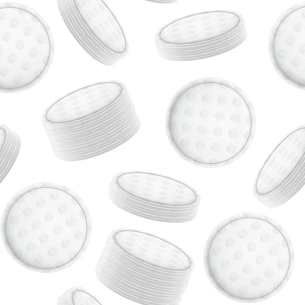 Realistische detaillierte 3D Weiß Blank Kosmetik Baumwollpads nahtlose Muster Hintergrund. Vektor — Stockvektor