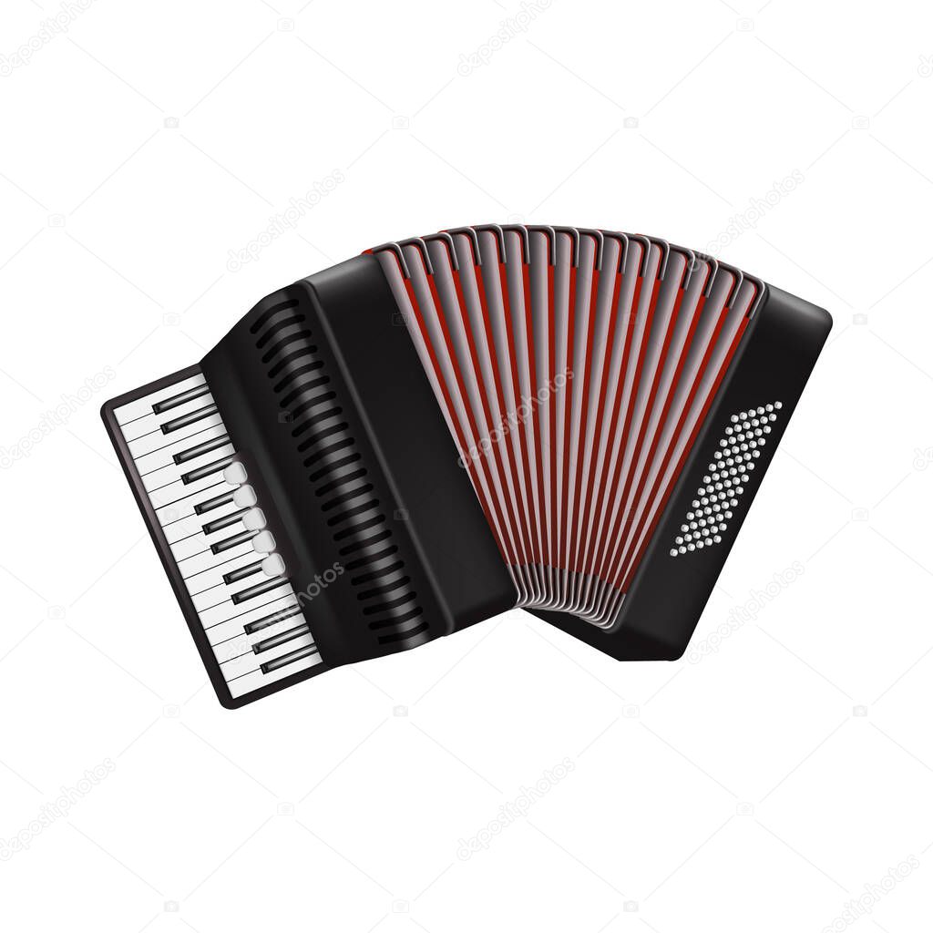 Realistic 3d Detailed Bayan Accordion with Keyboard. Vector