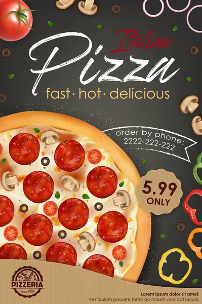 Realistico Dettagliato 3d Pizza Ads Banner Concept Poster Card. Vettore — Vettoriale Stock