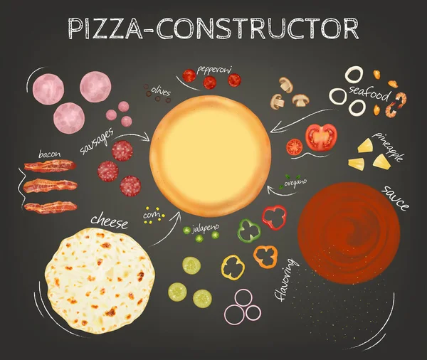 Realista detallada 3d Pizza Constructor Concept Poster Card. Vector — Vector de stock