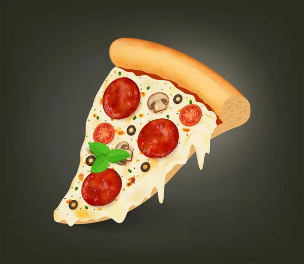 Realistico Dettaglio 3d Fetta di Pizza. Vettore — Vettoriale Stock