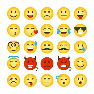 Çizgi film Renkli Duygu Simgeleri İmza Simgesi Seti. Vektör