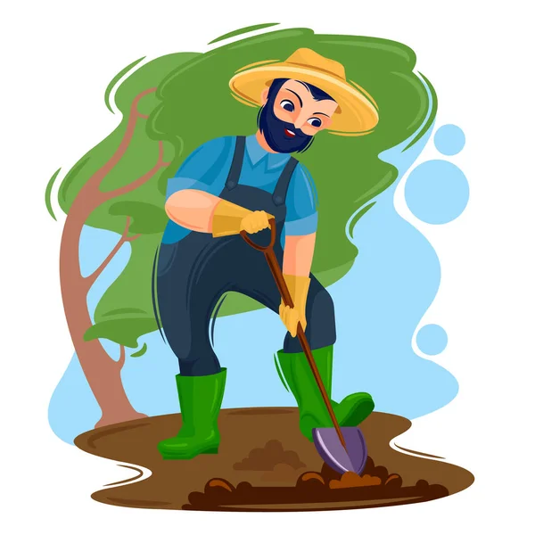 Personaje de Color de Dibujos Animados Persona Hombre y los Trabajadores Agrícolas Concepto. Vector — Vector de stock