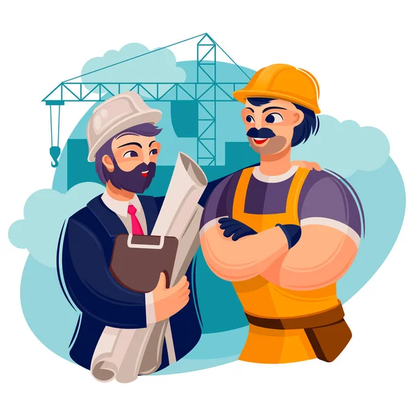 Tecknad färg karaktär Person Man Builders Engineers Concept. Vektor — Stock vektor