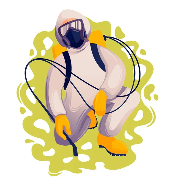 Cartoon Color Charakter osoba Muž a chemikálie léčba hmyzu koncepce. Vektor — Stockový vektor