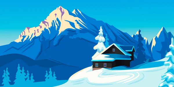 Cartoon Color Winter Mountain Landscape Scene Concept. Vector — Stock Vector