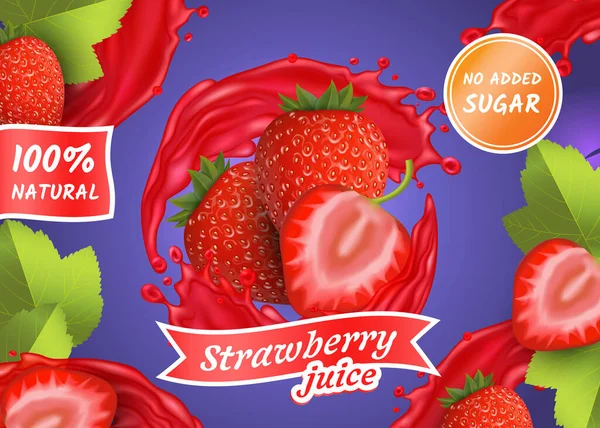 Realistyczny Szczegółowy 3d Jagody z Splash Juice. Wektor — Wektor stockowy