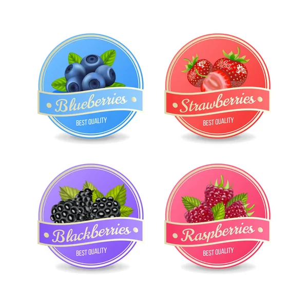 Realista detallado 3d Raw Berries Label Badge Sign Set. Vector — Vector de stock