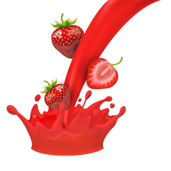 Realistic Detailed 3d Red Strawberry with Splash Juice. Vector — Stock Vector