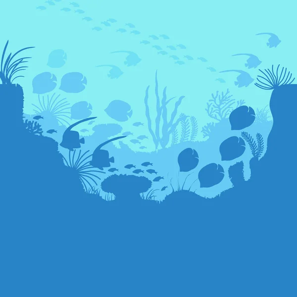Kartun Lautan Biru Latar Belakang Scene. Vektor - Stok Vektor
