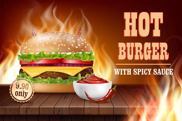 Realistik Detail 3d Burger Ads Banner Concept Poster Card. Vektor - Stok Vektor