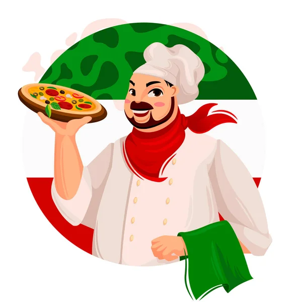 Desenhos animados Cor Personagem Pessoa Masculino Chef Pizza Concept. Vetor — Vetor de Stock