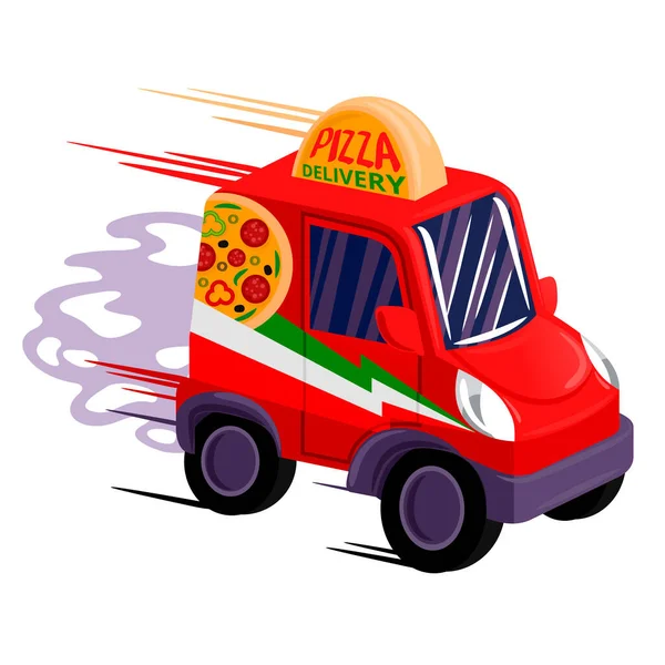 Cartoon Color Fast Pizza voiture de livraison. Vecteur — Image vectorielle