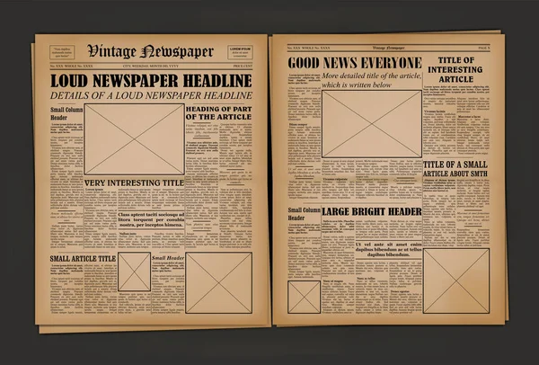 Old Vintage Newspaper Cover Page Empty Template Mockup Design. Vector — Stock Vector