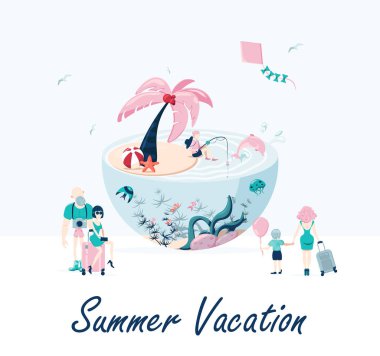 Çizgi film Renkli Tatil Sahnesi Set Kavramı. Vektör