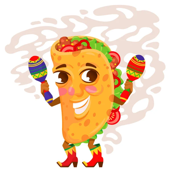Karakter Warna Kartun Tacos Makanan Meksiko. Vektor - Stok Vektor