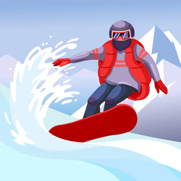 Desenhos animados Cor Personagem Pessoa Homem e Snowboard Conceito. Vetor — Vetor de Stock