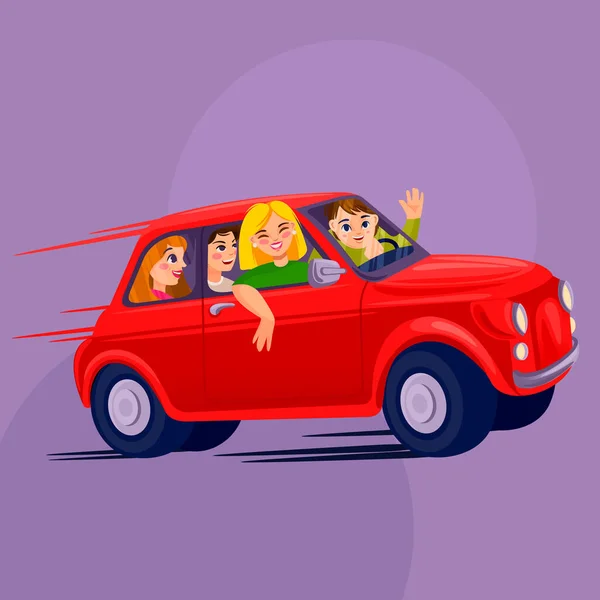 Cartoon Color Characters Gruppe von Menschen Aktien Car Concept. Vektor — Stockvektor