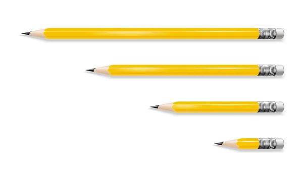 Réaliste détaillée 3d différent jeu de crayons jaunes. Vecteur — Image vectorielle