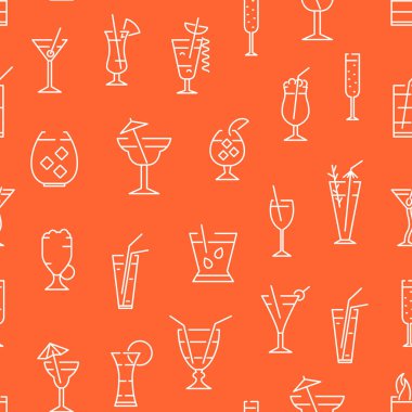 Klasik Alkolik Kokteyller İnce Çizgili Konsept Kusursuz Desen Arkaplanı. Vektör