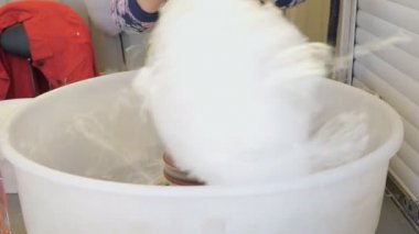 Tatlı pamuk yünü hazırlanıyor. Küçük çocuksu sevinçler