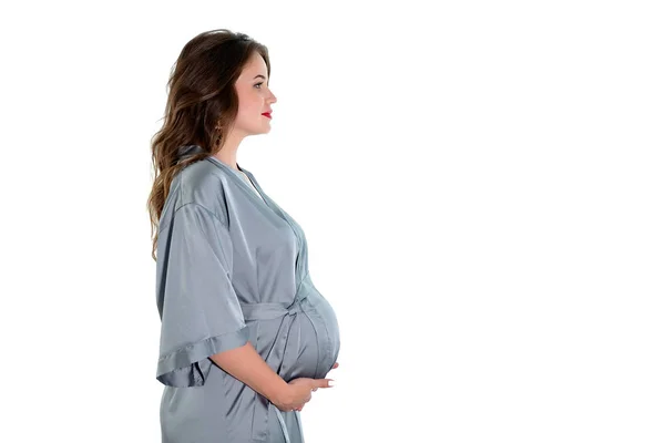 관능적인 헤어스타일을 만드는 점화와 앞에서 임신한 — 스톡 사진
