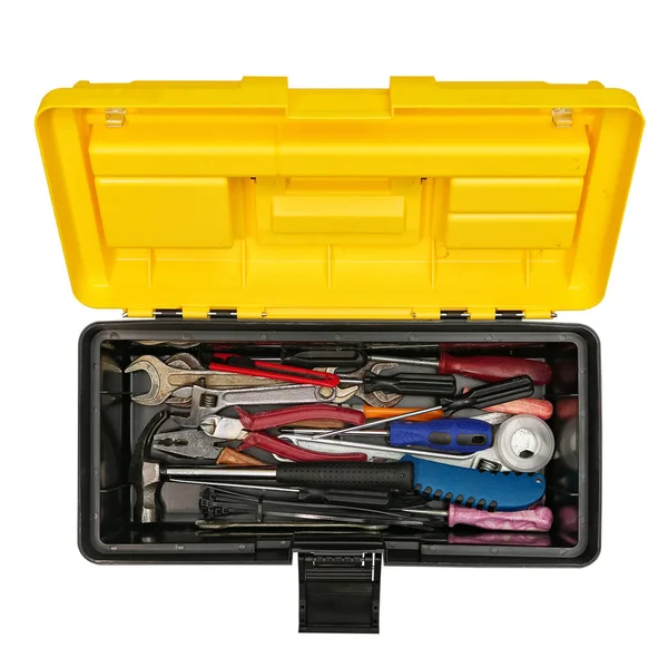 Box with tools on white background — Stock Photo, Image