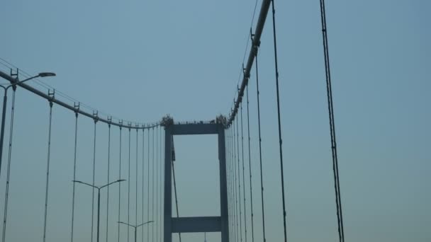 Movement along upper part of self-anchored suspension bridge — Stock Video