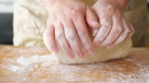 Close up de mãos de mulher massa de farinha — Vídeo de Stock